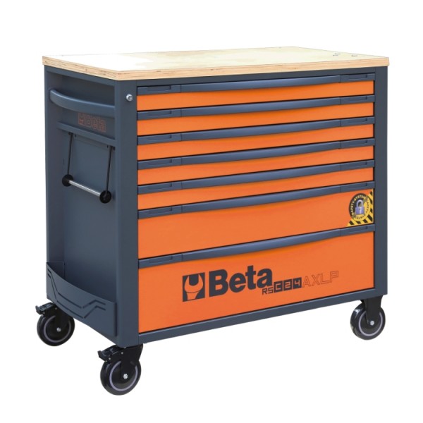 BETA Tools RSC24AXLP/7 Mobile roller cab with 7 drawers, with wood worktop and anti-tilt system, long model
