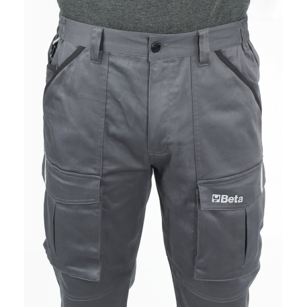 BETA Tools 7930MG Work trousers, multipocket style, 100% cotton, grey