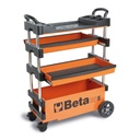 BETA Tools C27S Folding tool trolley for outdoor jobs, 2 drawers, Thermoplastic worktop with 6 built-in tool trays