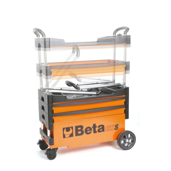 BETA Tools C27S Folding tool trolley for outdoor jobs, 2 drawers, Thermoplastic worktop with 6 built-in tool trays