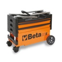 BETA Tools C27S Folding tool trolley for outdoor jobs, 2 drawers, Thermoplastic worktop with 6 built-in tool trays
