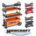 BETA Tools C27S Folding tool trolley for outdoor jobs, 2 drawers, Thermoplastic worktop with 6 built-in tool trays