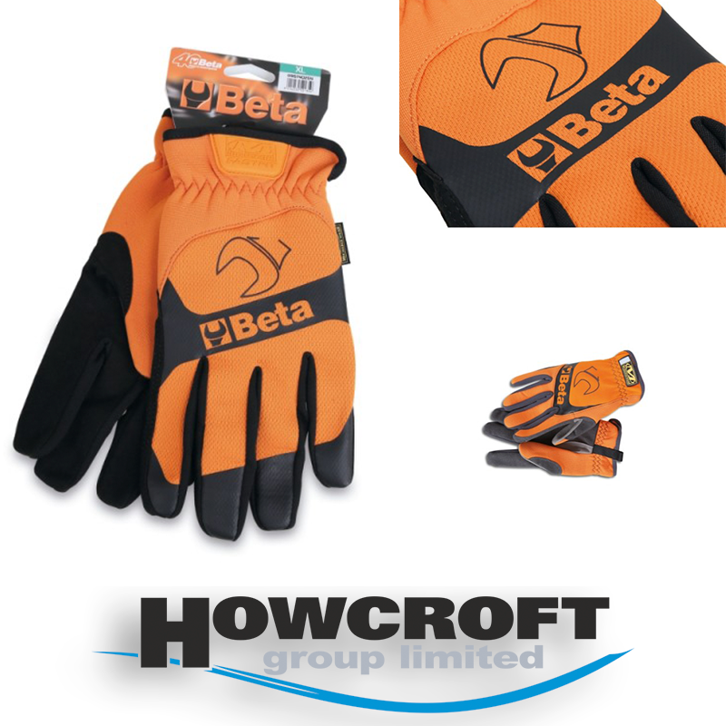 BETA Tools 9574O Work gloves, with stretch-elastic cuffs, reinforced thumbs and index fingers, made from touchscreen capable synthetic leather, M-XXL
