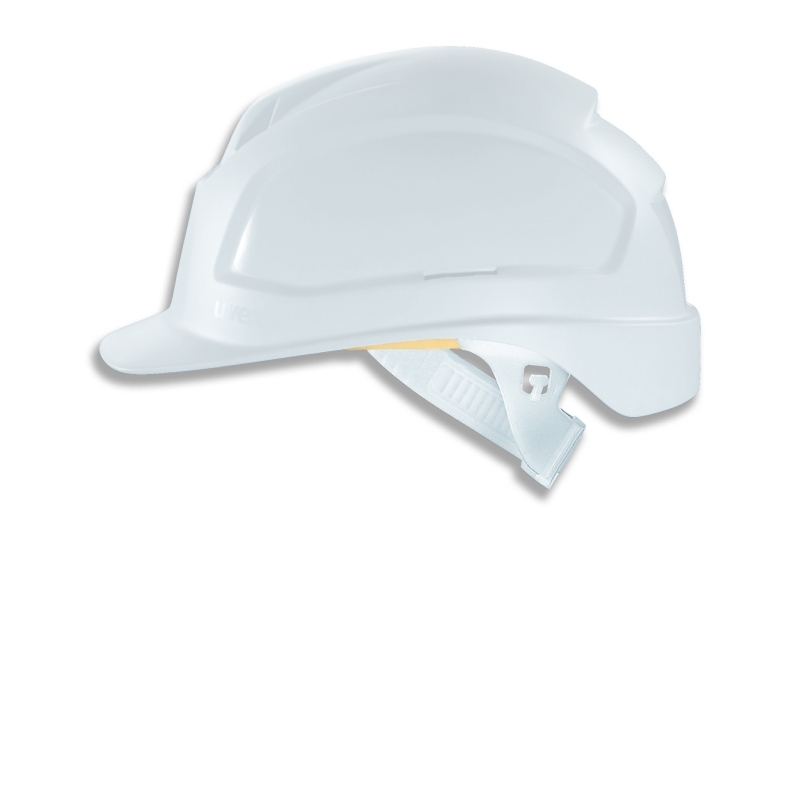 pheos B Long brim PPE Safety Helmet. Size 51 to 61 cm. Euroslot adapter for attaching earmuffs and uvex visor. Six- point textile band attachment. Three adjustable air vents for maximum ventilation.