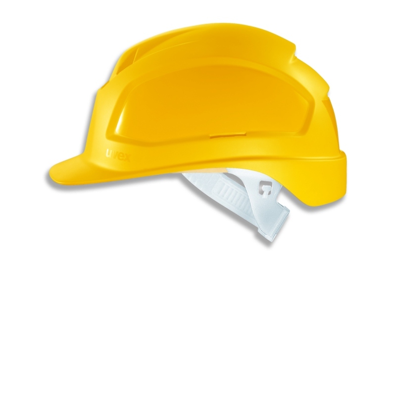 uvex pheos B Long brim PPE Safety Helmet. Size 51 to 61 cm. Euroslot adapter for attaching earmuffs and uvex visor. Six- point textile band attachment. Three adjustable air vents for maximum ventilation.