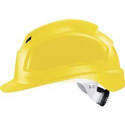 pheos B-WR Long brim PPE Safety Helmet. Size 52 to 61 cm. Euroslot adapter for attaching earmuffs and uvex pheos visor. Six-point textile band attachment. Three adjustable air vents for maximum ventilation. Suspension harness with wheel ratchet for variable width adjustment