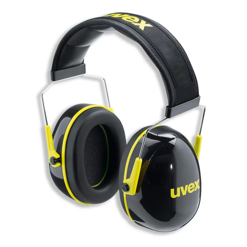 uvex K2 earmuffs For medium noise areas. Padded metal, full adjustable low clamping suspension system with soft cushions. Foldable for easy storage. SNR 32dB