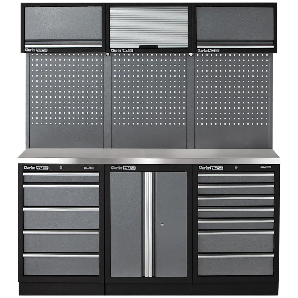 Clarke 7632905 COMBGSM04 Custom Workshop Modular Storage System 14 Piece Package Stainless Steel Worktops