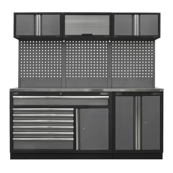 Sealey APMSSTACK11SS Custom Workshop Storage System with Stainless Steel Worktop 2.04m