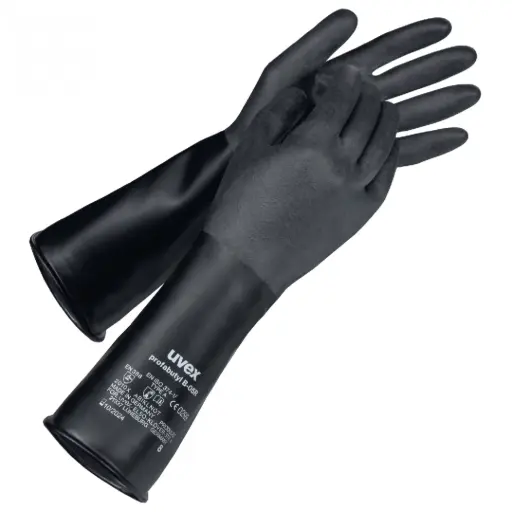 [60949] uvex 60949 profabutyl B-05R PPE Safety Gloves - 100 % butyl rubber, Certified to EN 388:2016 2 0 1 0 X EN 16350:2014 & EN ISO 374-1:2016 Type A A B I K L N O T - Very good chemical resistance 40151900
