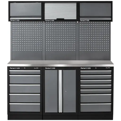 [COMBGSM04] Clarke 7632905 COMBGSM04 Custom Workshop Modular Storage System 14 Piece Package Stainless Steel Worktops
